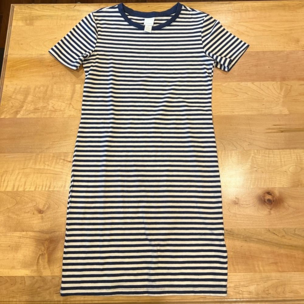 H&M Basics Tunic Shirt Dress Top T‎ Short Sleeve Cotton Striped Womens Small